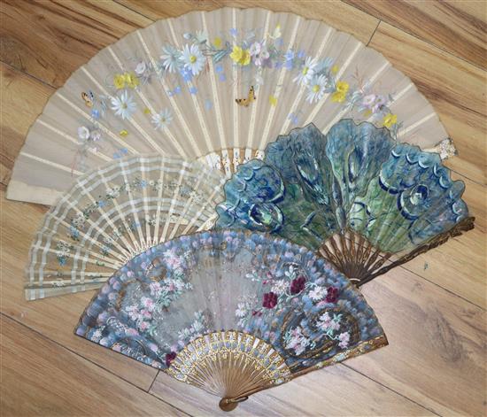 Four various fans including bone and painted